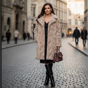 Kenneth Cole Tan Teddy Jacket Plush Faux Fur